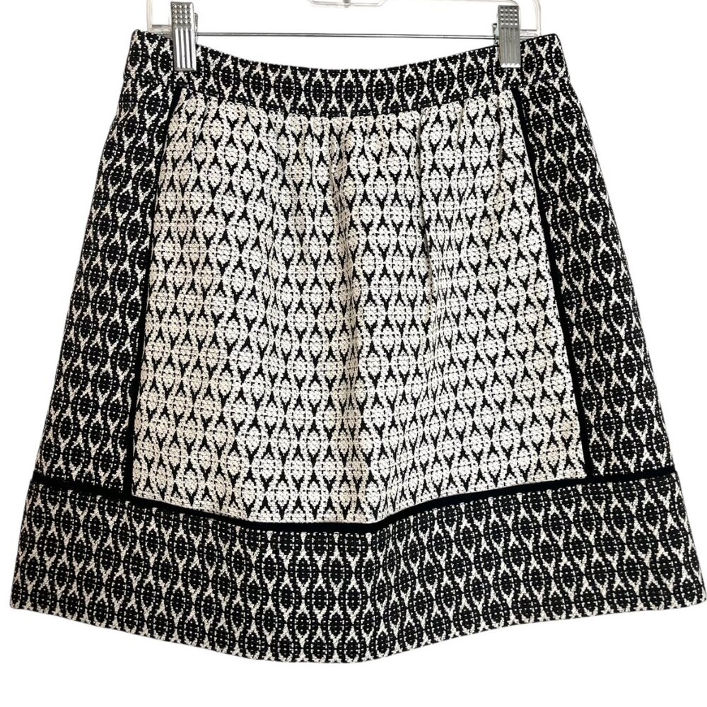 "Clearance" J Crew Black/Ivory Tweed Mixed Pattern Lined Mini Skirt Size 0